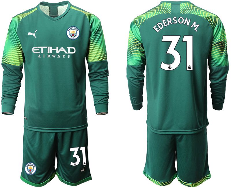 Men 2019-2020 club Manchester City Dark green long sleeve goalkeeper #31 Soccer Jerseys